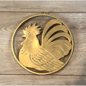 Vintage Brass Rooster Trivet Footed Chicken Hot Plate Farm Cottage Kitchen Decor